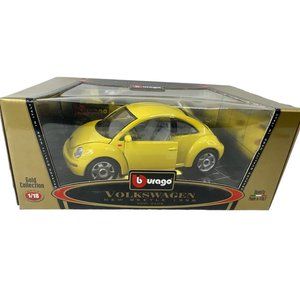 Vintage Burago (1998) Yellow Volkswagen Beetle 1:18 Scale Diecast Car